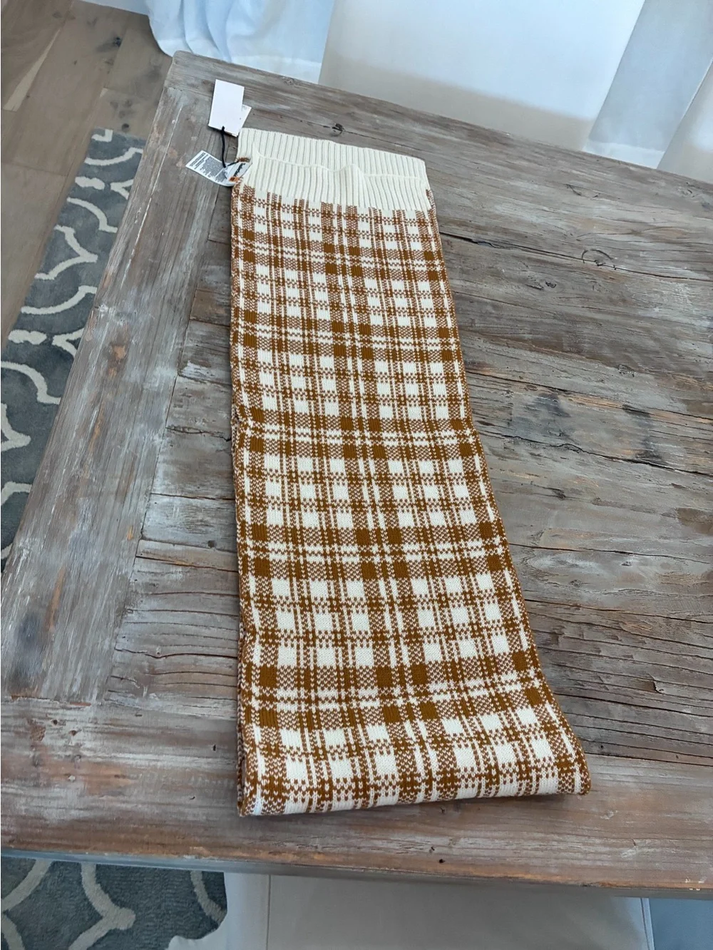 Timberland Cream and Brown Plaid V-Neck Sweater